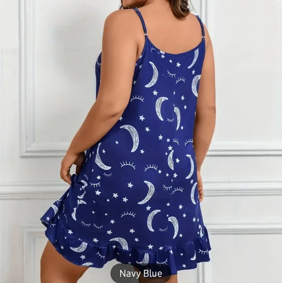 Ramadan Star & Moon Print Ruffle Hem Cami Nightdress NIP - Picture 2 of 5